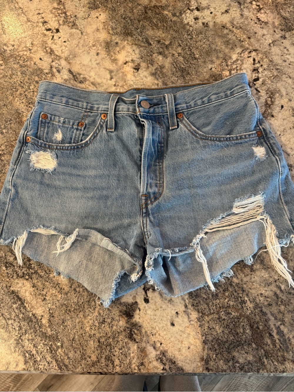 Levi's Light Blue Distressed Denim Cutoff Shorts